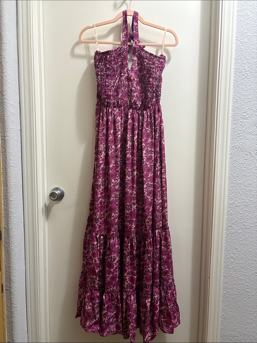 RAGA Magenta Floral Halter Tiered Maxi Dress